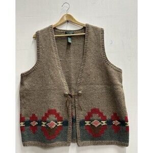 Lauren Ralph Lauren Women size 1X hand knit geometric aleeveless wool sweater